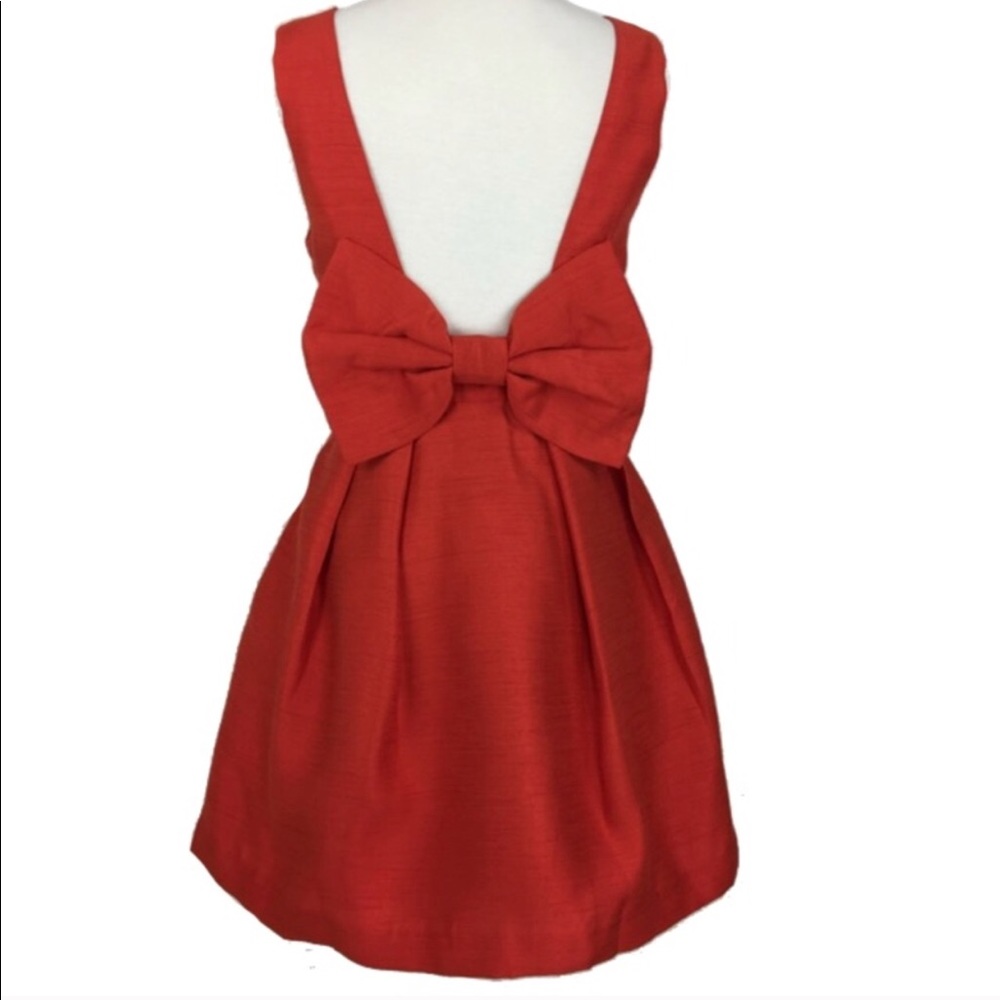 Red Backless Fit and Flare Dress with Bow Back